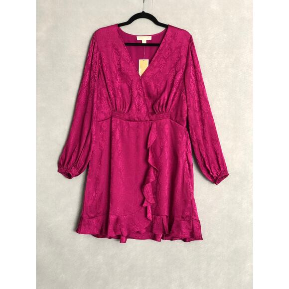 Michael Michael Kors Women's XL Cross Ruffle Dress Fuchsia NEW - Picture 1 of 9